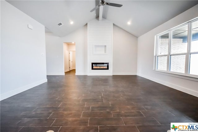 8500 Kasen Ave, Killeen, TX 76542 - unfurnished living room featuring a ceiling fan, dark wood finished floors, baseboards, a fireplace, and recessed lighting
