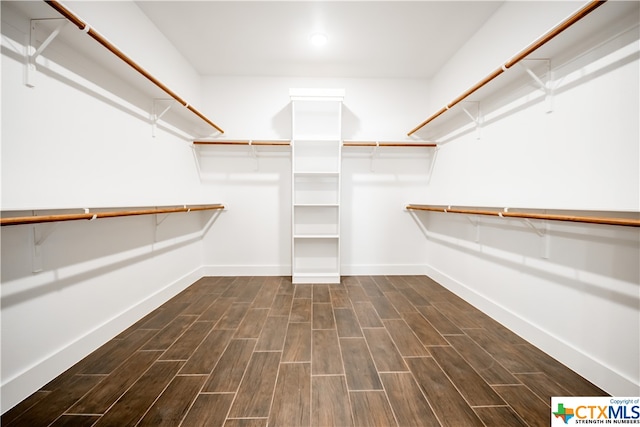 spacious closet with dark hardwood / wood-style flooring