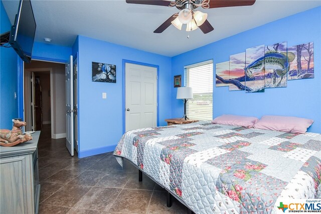 bedroom featuring ceiling fan