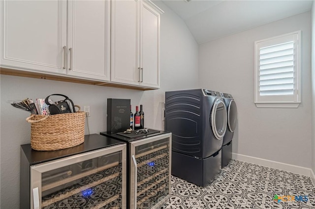 117 Playing Cypress Dr, San Marcos, TX 78666 - laundry area with wine cooler, washer and clothes dryer, cabinet space, and bar area