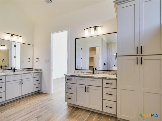 bathroom featuring vanity and hardwood / wood-style flooring