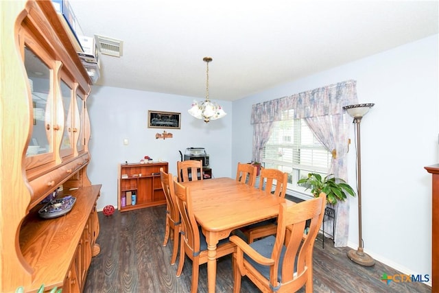 dining space featuring dark wood-type flooring