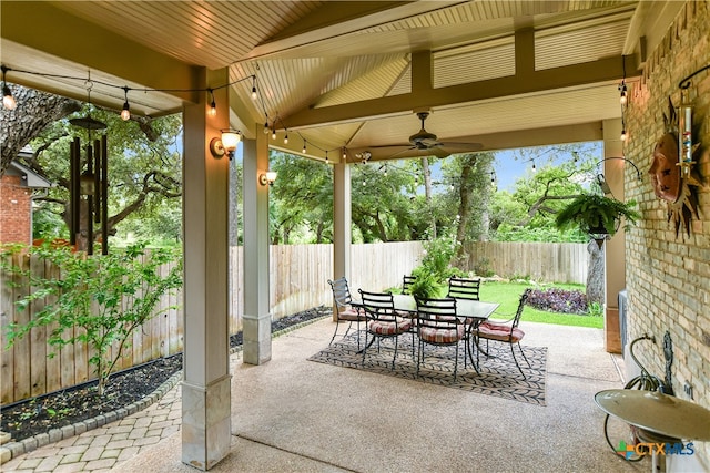 1320 Becca Teal Pl, Round Rock, TX 78681 - view of patio / terrace with a ceiling fan, outdoor dining area, and a fenced backyard