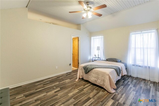 204 Paula St, Copperas Cove, TX 76522 - bedroom with baseboards, dark wood-type flooring, ceiling fan, and vaulted ceiling