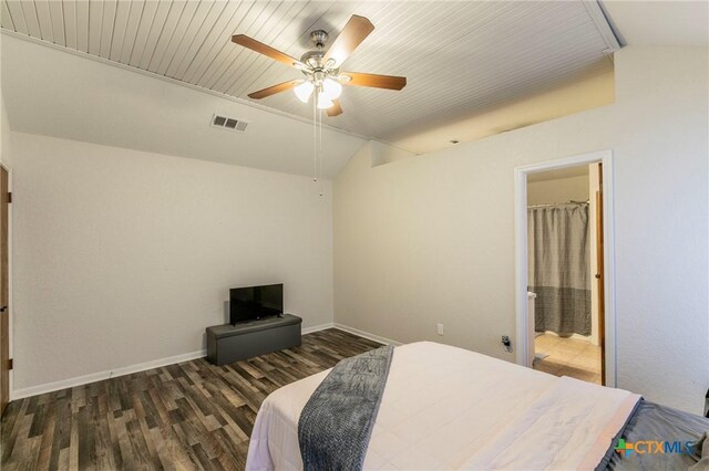 204 Paula St, Copperas Cove, TX 76522 - bedroom with visible vents, a ceiling fan, wood finished floors, baseboards, and vaulted ceiling