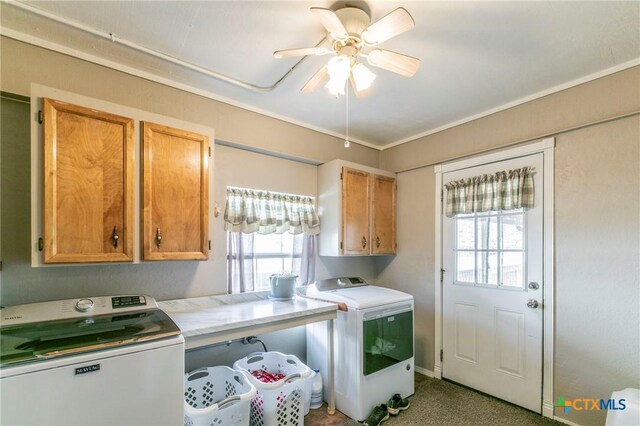 204 Paula St, Copperas Cove, TX 76522 - washroom with a ceiling fan, cabinet space, and washing machine and clothes dryer