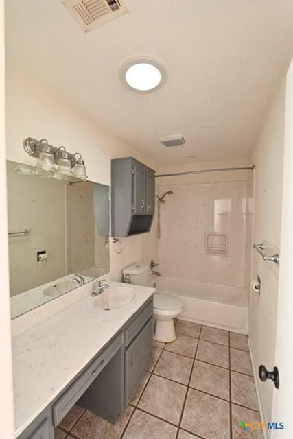 full bathroom with tile patterned floors, vanity, toilet, and shower / bathtub combination