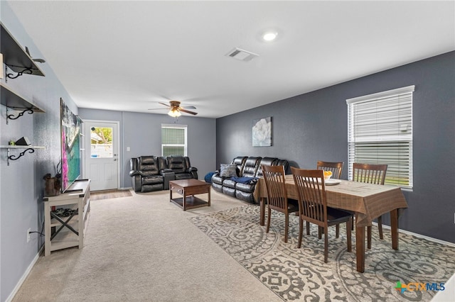 12 Trinity Cir, Lockhart, TX 78644 - dining area featuring a ceiling fan and light carpet