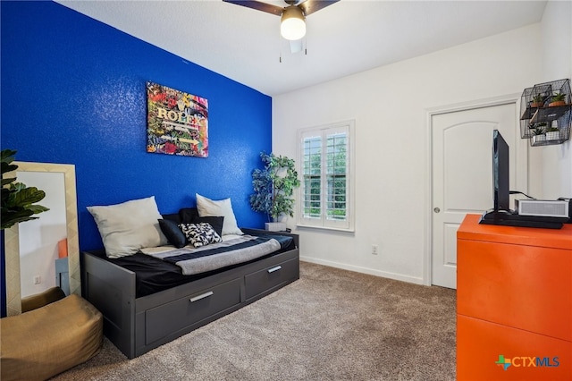 bedroom with carpet and ceiling fan