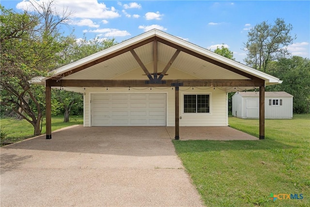 7031 Steinbeck Bend Dr, Waco, TX 76708 - view of front of property with a shed, a front yard, a carport, driveway, and an attached garage