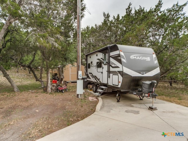 1777 Crossbow Dr, Canyon Lake, TX 78133 - exterior space with an outdoor structure and a shed