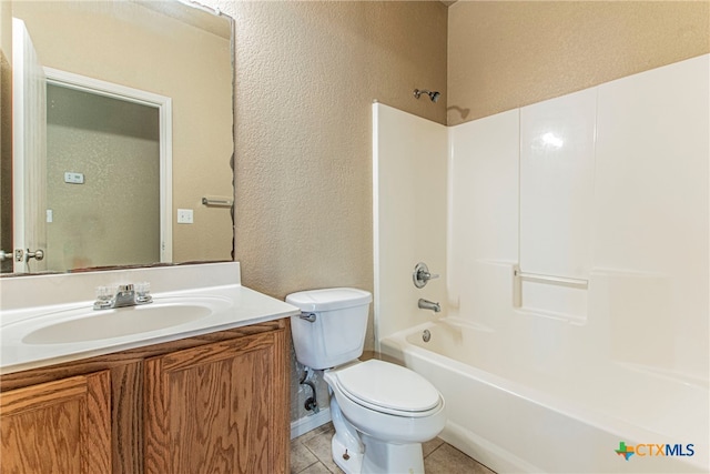 full bathroom with vanity, tile patterned floors, toilet, and bathing tub / shower combination