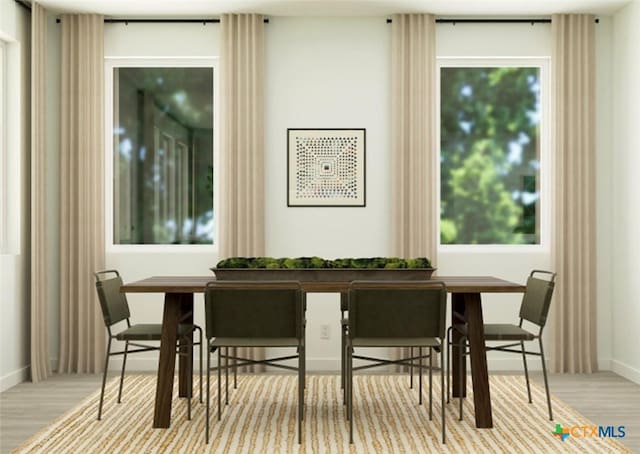 dining area featuring light wood-type flooring, a wealth of natural light, and breakfast area