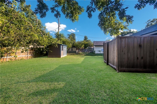 view of yard with a storage unit