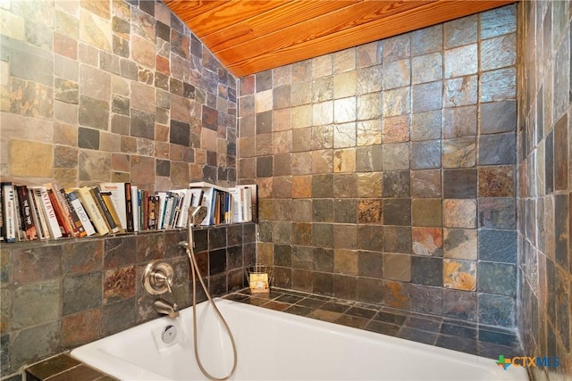 full bath featuring a tub and wooden ceiling