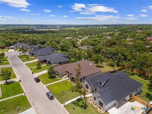 bird's eye view with a residential view and a view of trees