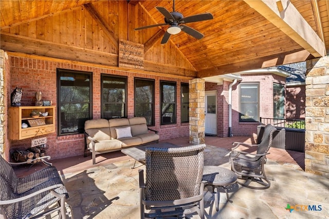 view of patio featuring ceiling fan and outdoor lounge area