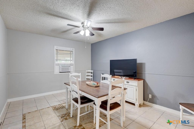 2812 Curlew St, Victoria, TX 77901 - dining space featuring ceiling fan, cooling unit, a textured ceiling, and light tile patterned floors