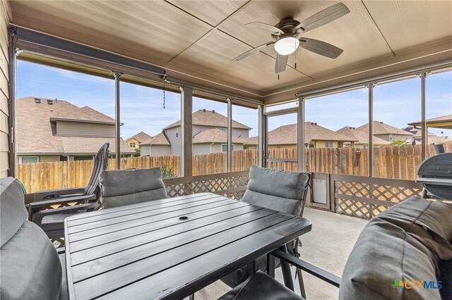 853 Hobby Rd, Copperas Cove, TX 76522 - sunroom / solarium with ceiling fan, outdoor dining space, and a residential view