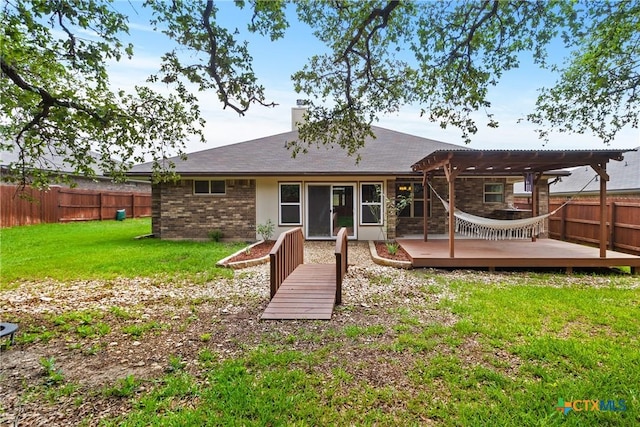 2034 Falling Leaf Ln, Harker Heights, TX 76548 - back of property with fence, a chimney, a yard, and a deck
