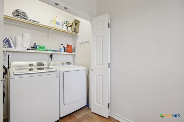 laundry room with tile patterned flooring and separate washer and dryer