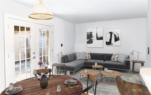 living area with french doors and plenty of natural light