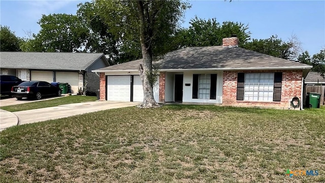 6430 Ridge Village Dr, San Antonio, TX 78233 - ranch-style house featuring a garage, a chimney, concrete driveway, and a front lawn