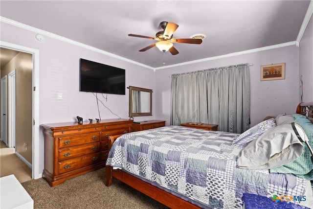 1400 Barbara Ln, Killeen, TX 76549 - carpeted bedroom with crown molding, a ceiling fan, and baseboards
