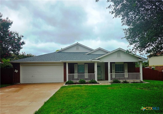 1008 Mustang Trl, Harker Heights, TX 76548 - ranch-style house featuring a porch, brick siding, an attached garage, concrete driveway, and roof with shingles