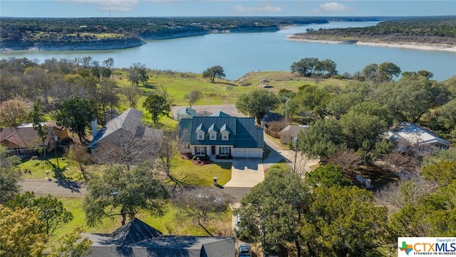 aerial view featuring a water view