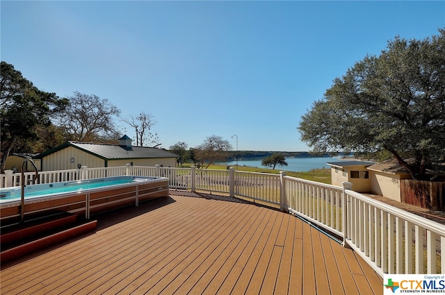 deck with a water view