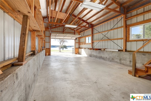 garage featuring a water view