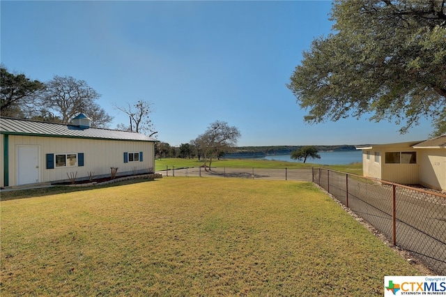 view of yard with a water view