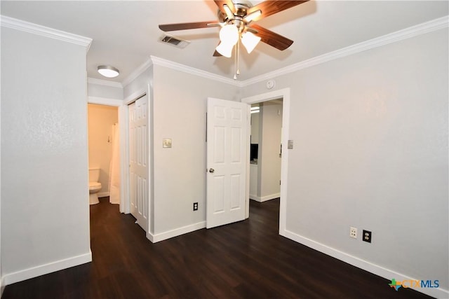 1624 Aquarena Springs Dr Unit G155, San Marcos, TX 78666 - unfurnished bedroom featuring wood finished floors, ornamental molding, and ceiling fan