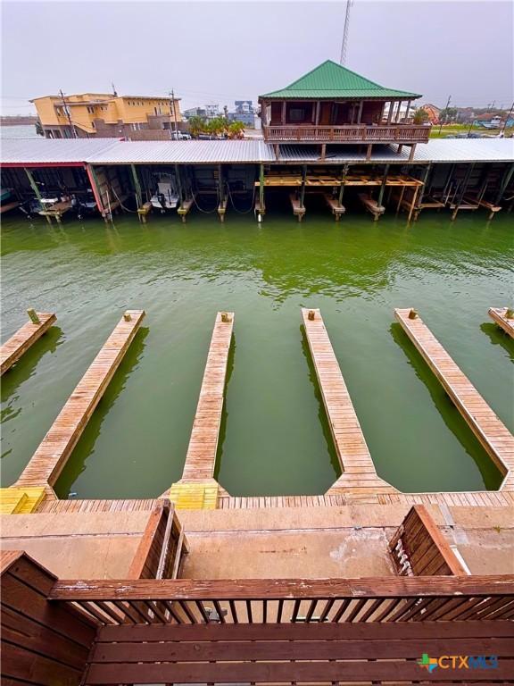 dock area with a water view