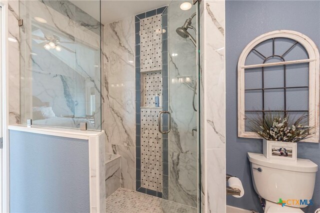 77 Sailfish Lndg, Port Lavaca, TX 77979 - full bath featuring a marble finish shower and ceiling fan