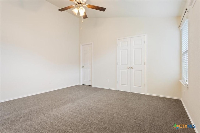 1328 Blue Leaf Dr, Temple, TX 76502 - unfurnished bedroom featuring carpet floors, baseboards, ceiling fan, and lofted ceiling