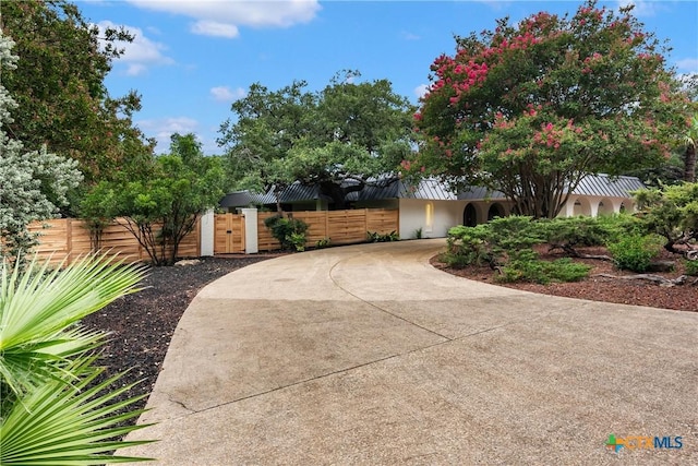 9 Mission Trce, New Braunfels, TX 78130 - view of front of house featuring a gate, a fenced front yard, and curved driveway