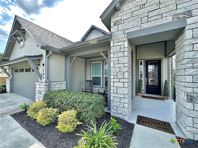 property entrance with a garage