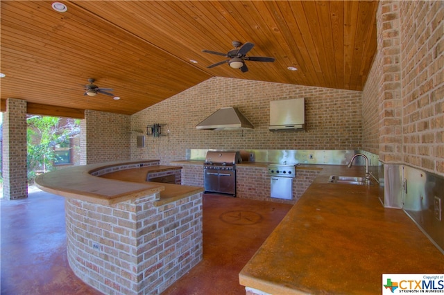 view of patio / terrace featuring a grill, area for grilling, ceiling fan, and sink