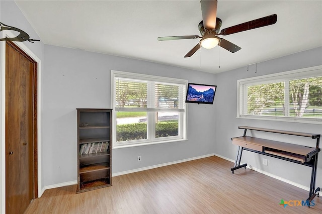1802 Chestnut St, Floresville, TX 78114 - home office featuring wood finished floors and a ceiling fan