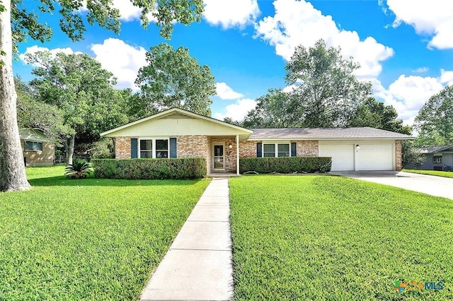 1802 Chestnut St, Floresville, TX 78114 - single story home with brick siding, a front yard, an attached garage, and driveway