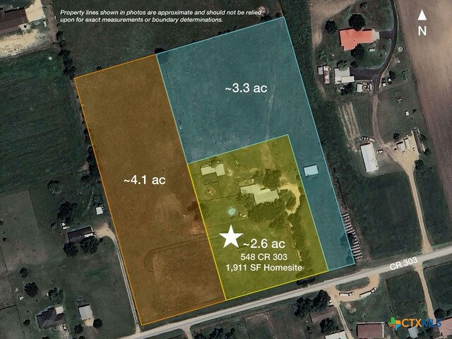 548 County Road 303, Shiner, TX 77984 - map / location featuring property boundaries highlighted