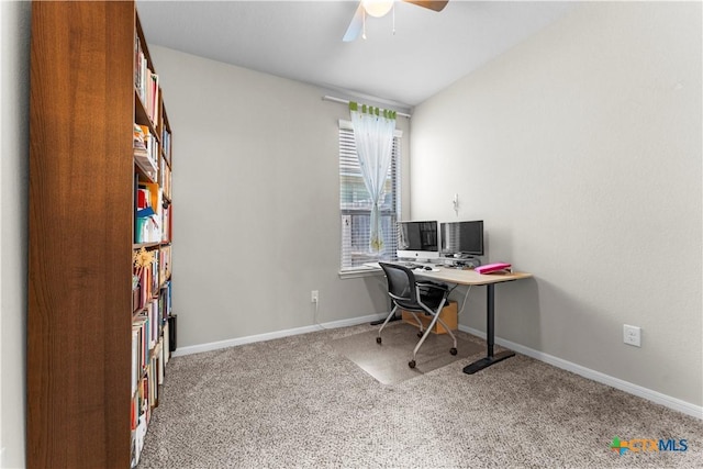 7628 Copper Creek Trl, Temple, TX 76502 - carpeted office space featuring a ceiling fan and baseboards