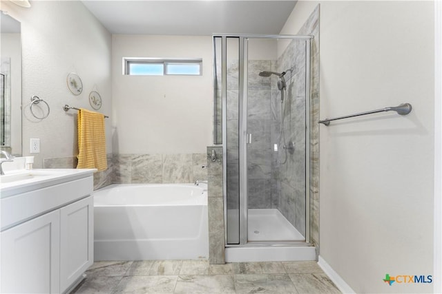 7628 Copper Creek Trl, Temple, TX 76502 - bathroom featuring a shower stall, a bath, and vanity