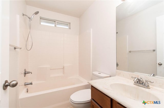 full bathroom with shower / bath combination, vanity, and toilet