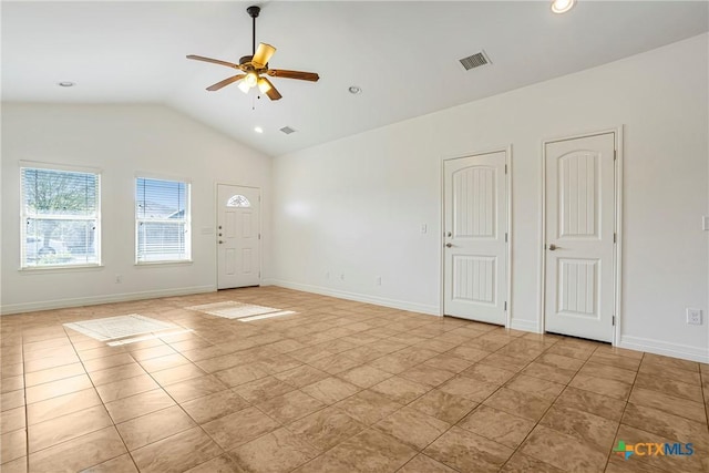 1102 Indian Mallow Dr, Temple, TX 76502 - interior space featuring lofted ceiling, a ceiling fan, visible vents, and recessed lighting