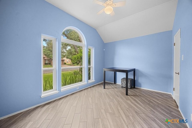9100 Brimstone Ln, Austin, TX 78717 - additional living space with vaulted ceiling, ceiling fan, wood finished floors, and baseboards