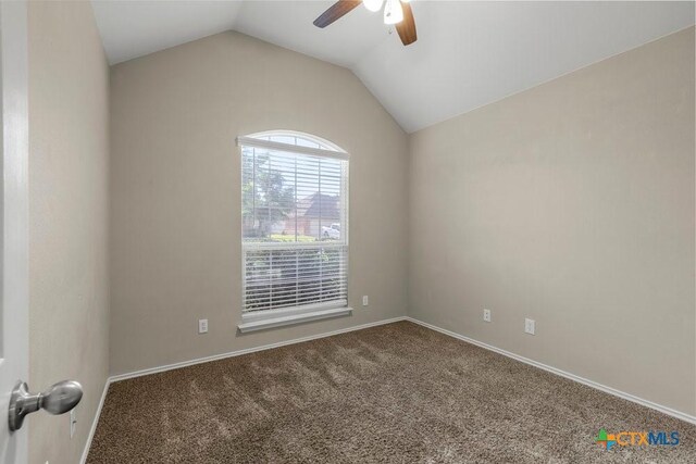 1117 Branchwood Way, Temple, TX 76502 - unfurnished room featuring ceiling fan, vaulted ceiling, and carpet flooring