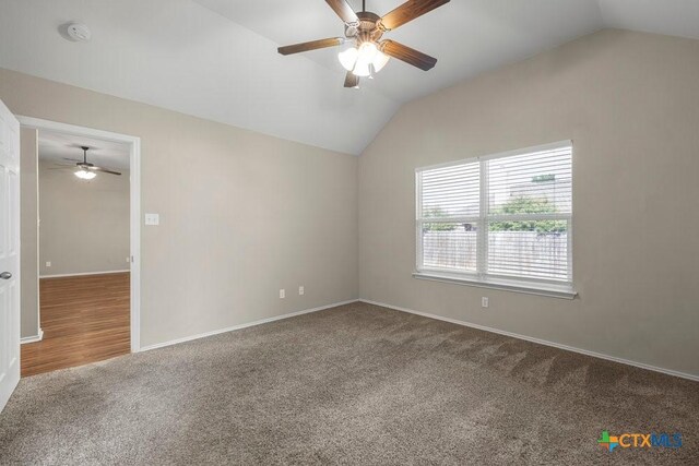 1117 Branchwood Way, Temple, TX 76502 - carpeted spare room with lofted ceiling, a ceiling fan, and a smoke detector